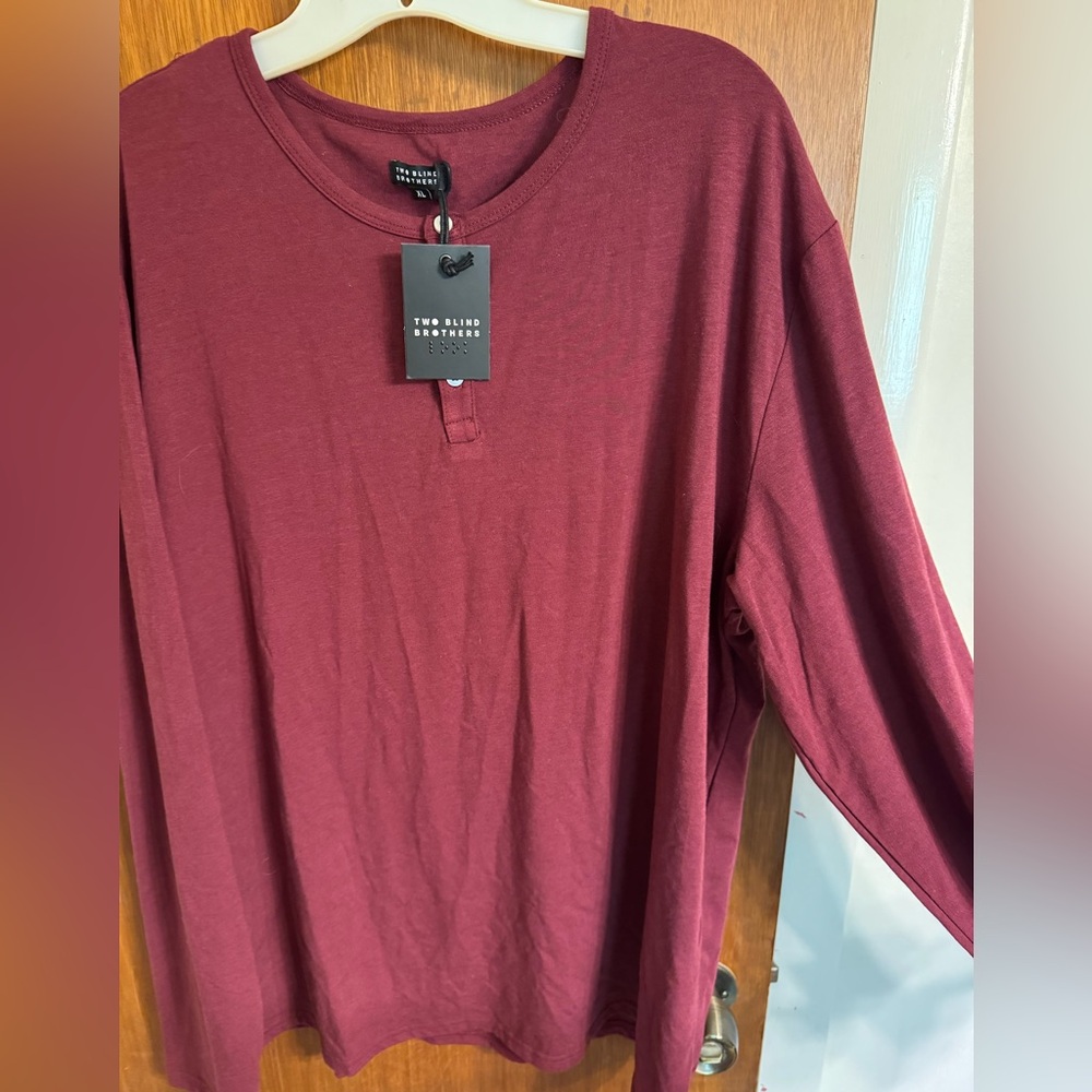 NWT men’s long sleeve polo size XL from Two Blind Brothers, color is burgundy - Picture 12 of 13